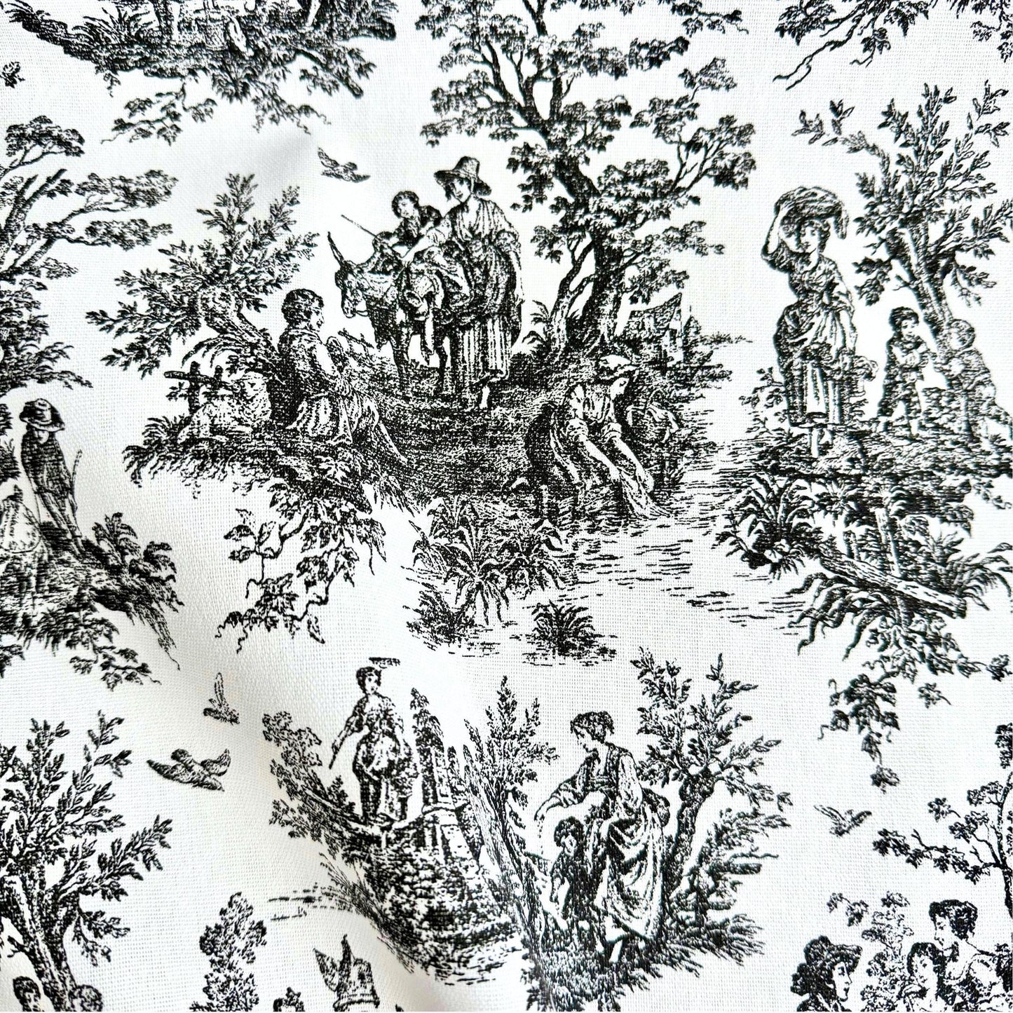 Black Toile and Gingham Cotton Fabric – French Country Quilt & Curtain Fabric by the Yard