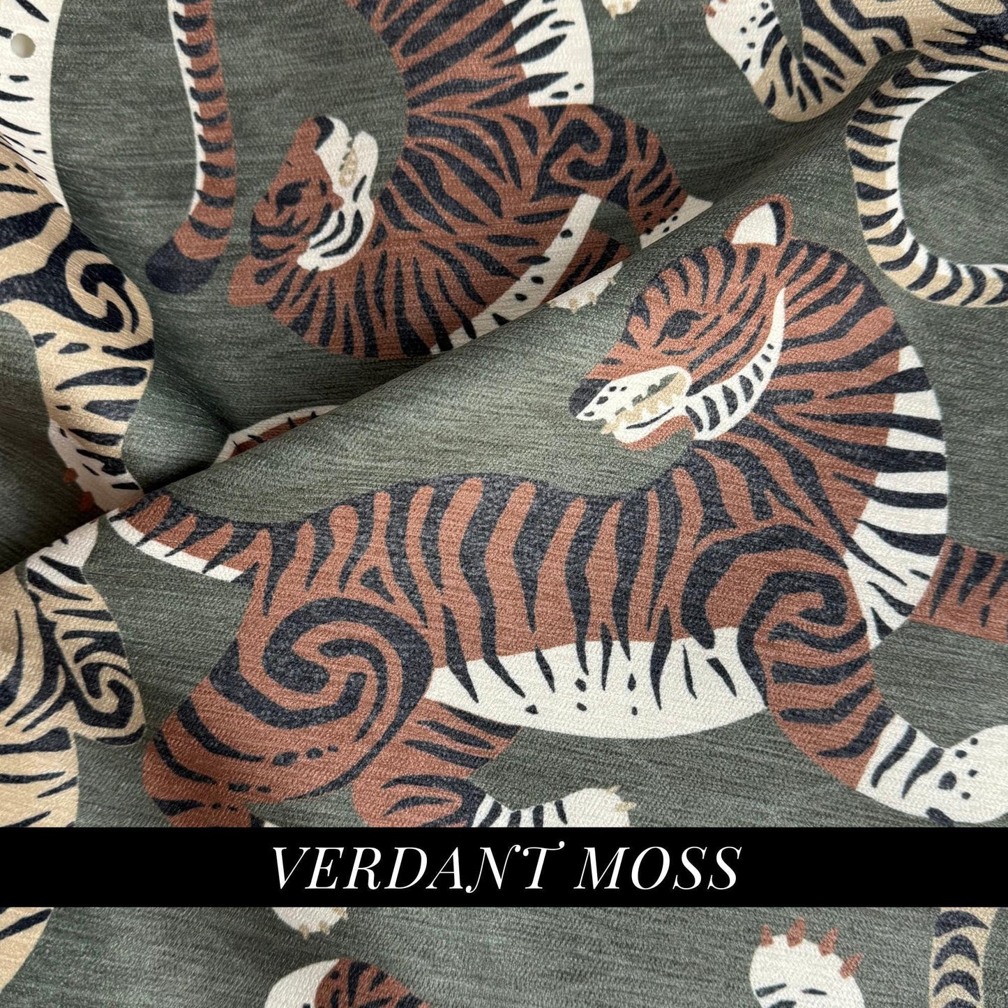 green Designer Home Decor Luxury Chenille Fabric Majestic Tiger Print Large Scale Wild Feline Patterned High-End Textile