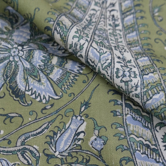 Green Botanical Paisley Fabric Tree Of Life Design