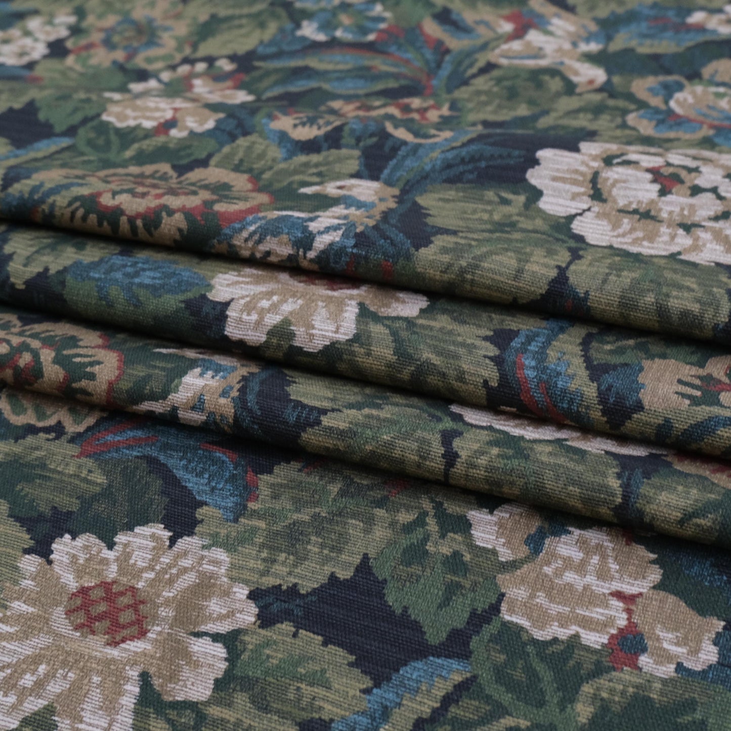 Forest Green Floral Print Upholstery Fabric