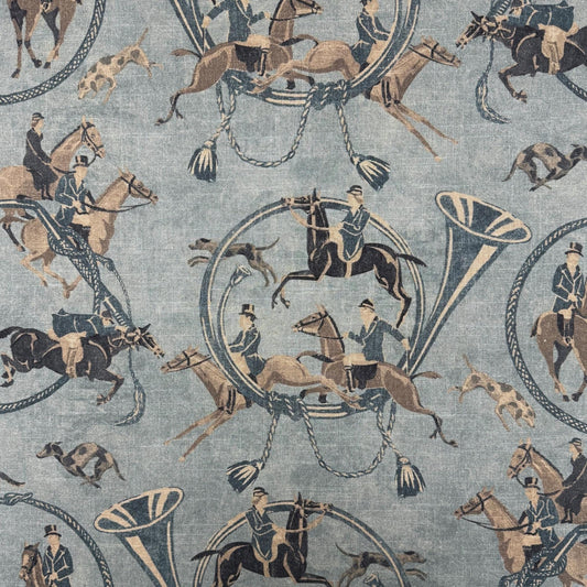 Blue Edwardian Print Pattern Fabric by Yard