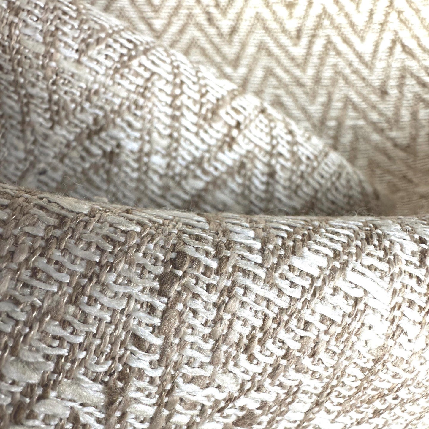 Cream Chevron Upholstery Fabric by the Yard- Textured Neutral Fabric for Home Decor