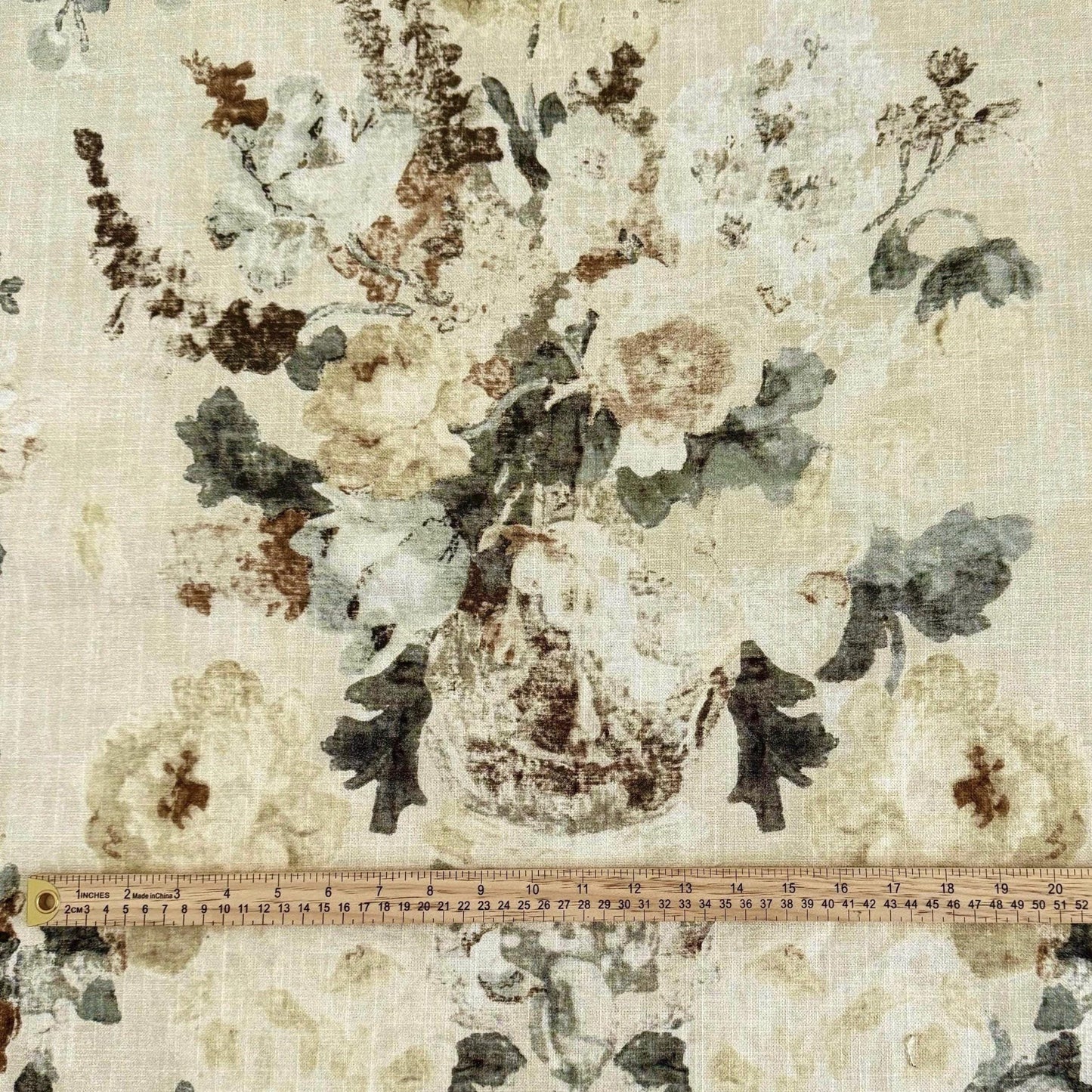 Earthy Green Brown Floral Fabric Large-Scale Botanical Cotton for Upholstery & Home Decor
