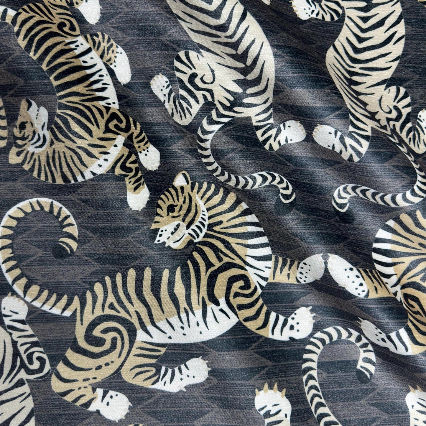 Gray Tiger Print Chenille Upholstery Fabric- Bold Animal Print for Home Decor