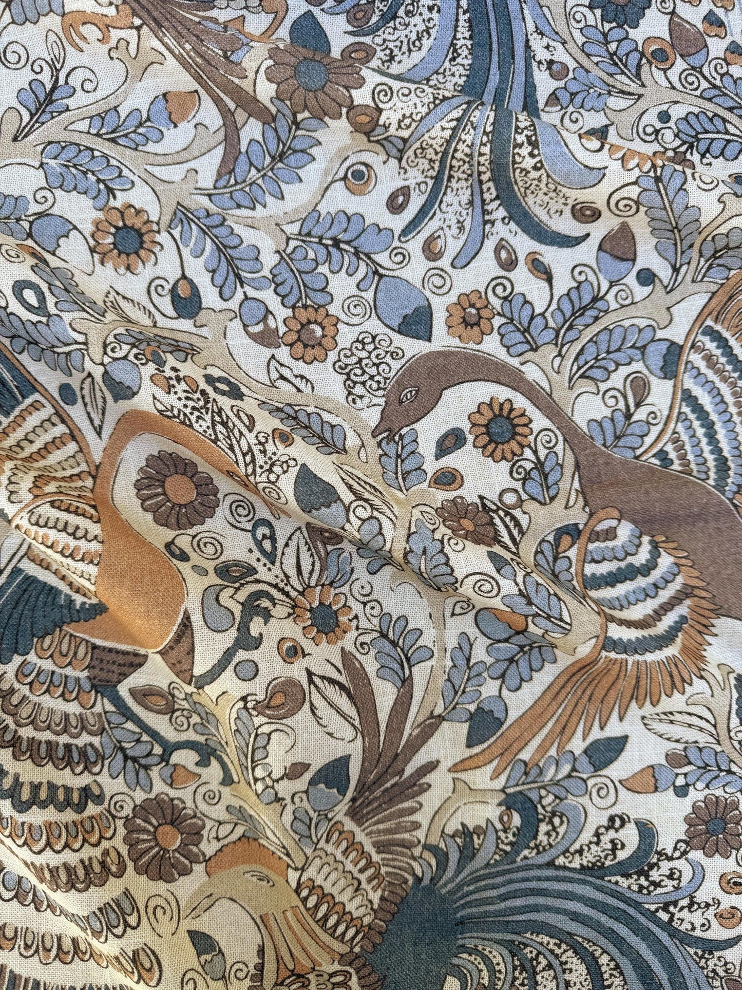 Bird Fabric Teal Drapery Curtain William Morris Inspired
