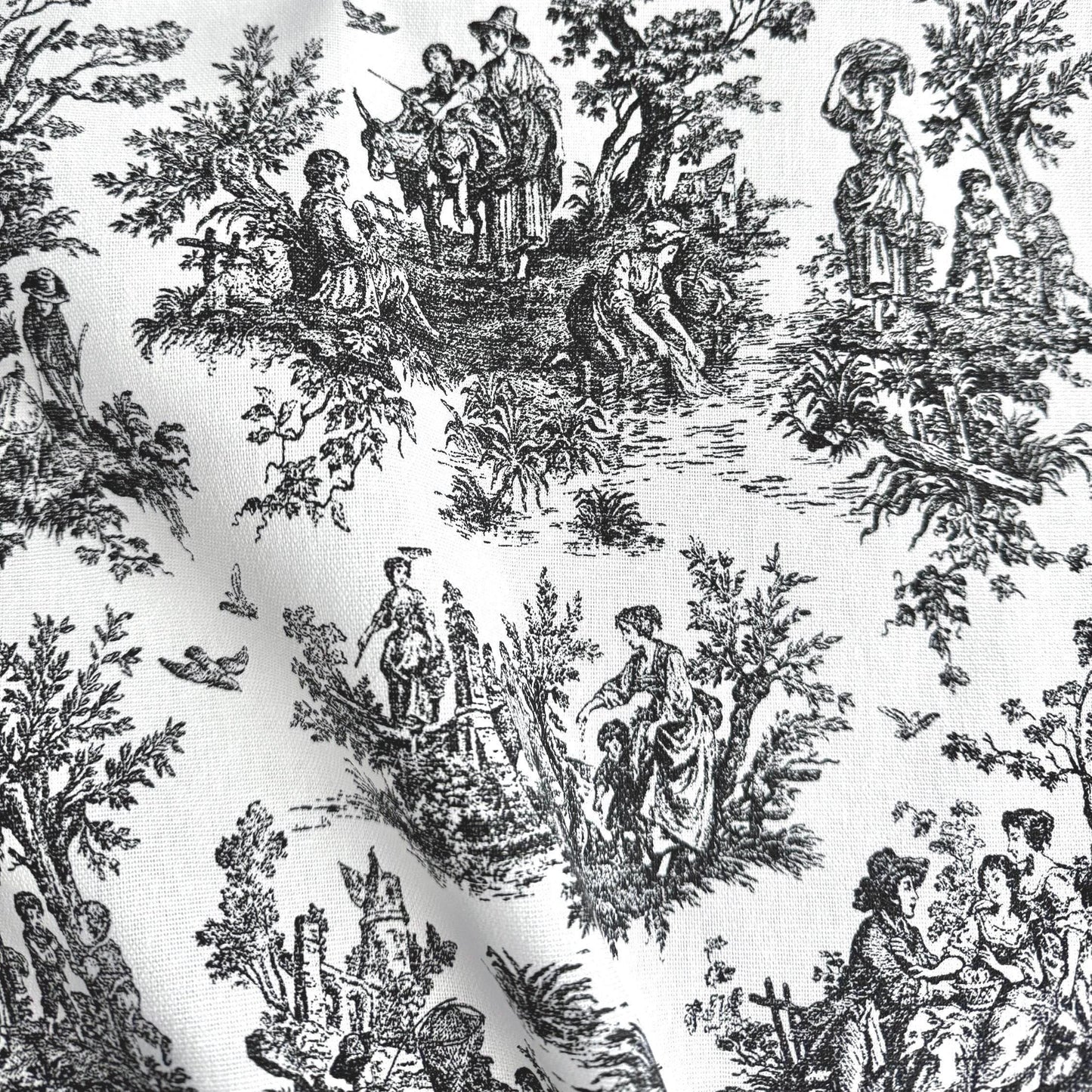 black Toile Fabric by the Yard French Pastoral Kitchen Curtain Material Shabby Chic Gift Wrapping Fabric Vintage Style Country Sewing Gift for Mom
