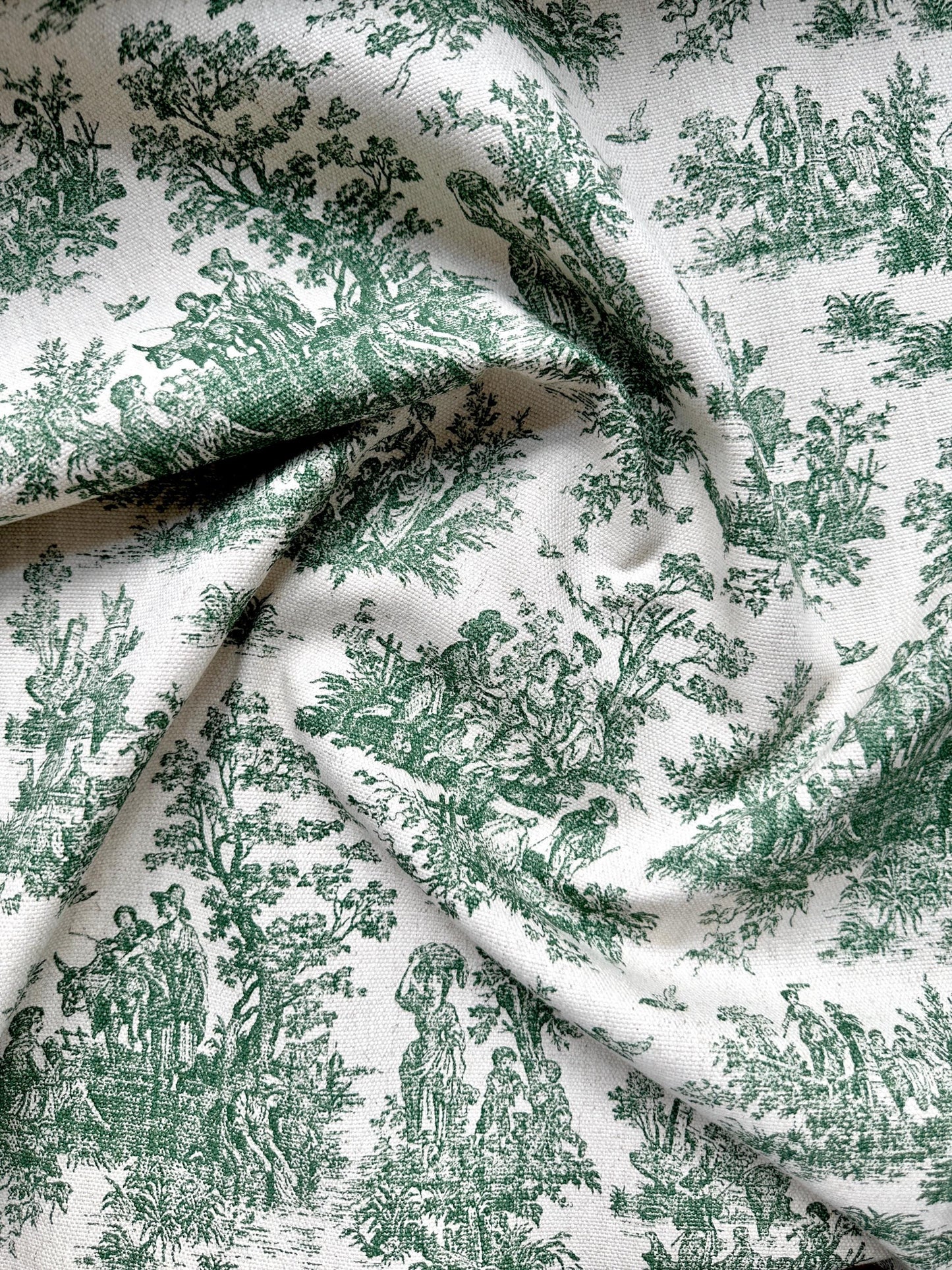 Green Toile Cotton Fabric Pastoral Landscape