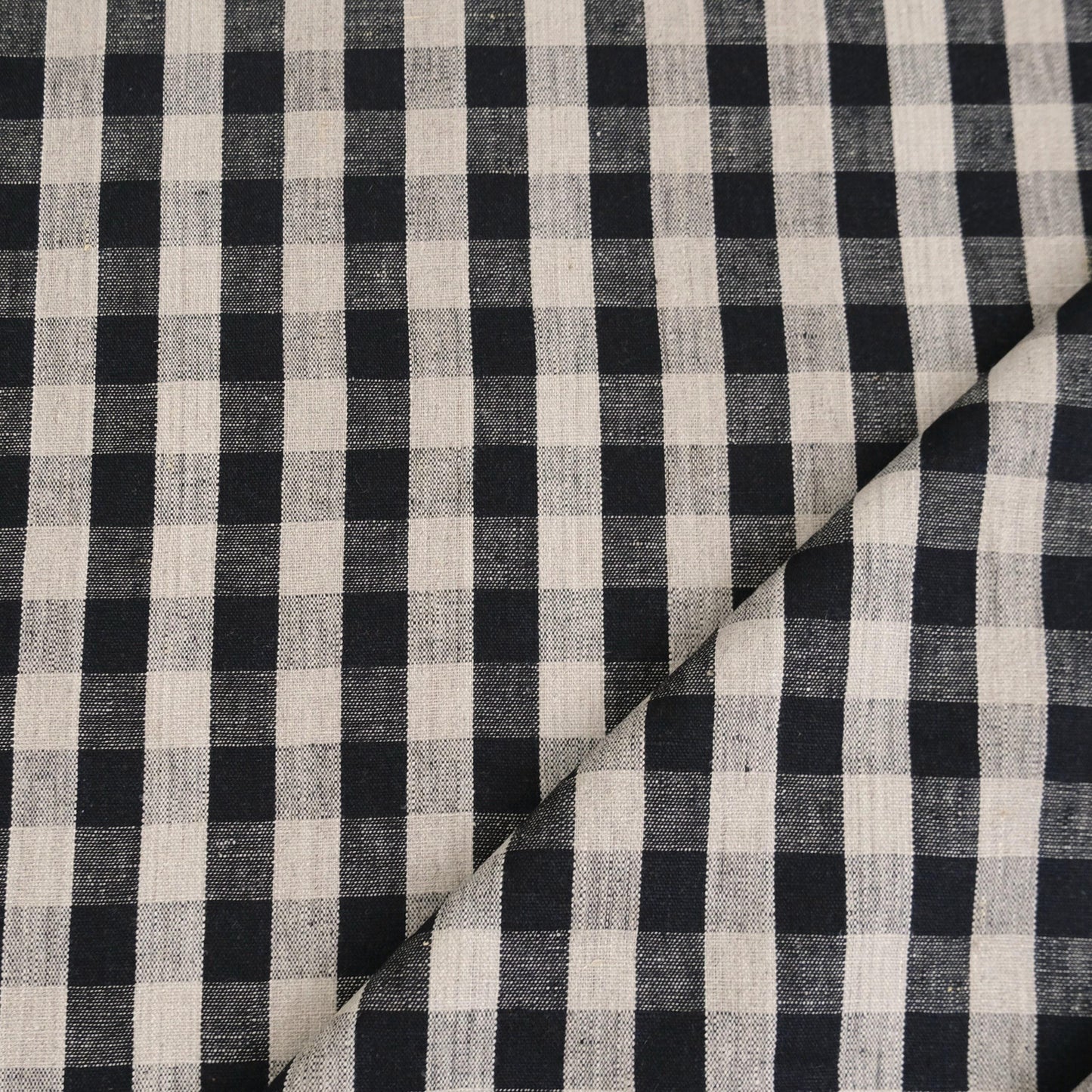 Textured Black Gingham Pattern Decor Textile Dark Moody Style Onyx Linen Cloth Dark Plaid Table Cover Large Scale
