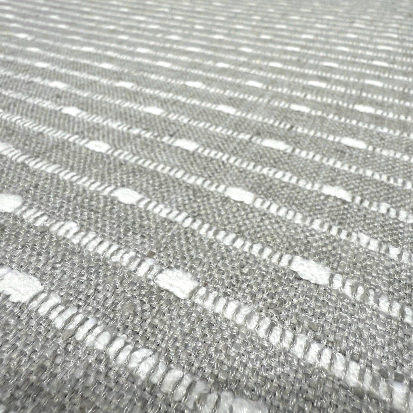 Fabric Woven Texture Chunky Creamy Grey Slubby Hobnail Stripe