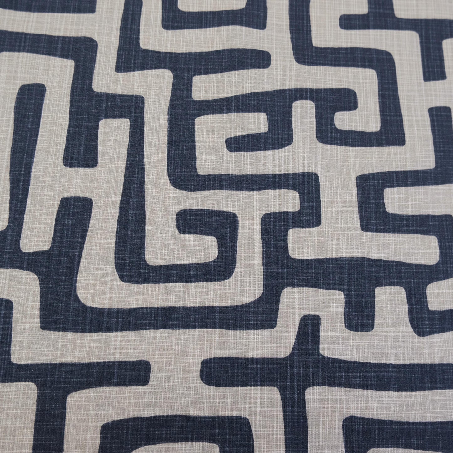 Tribal Maze Fabric by Yard Graphic Black Tan Abstract Print Slub Canvas