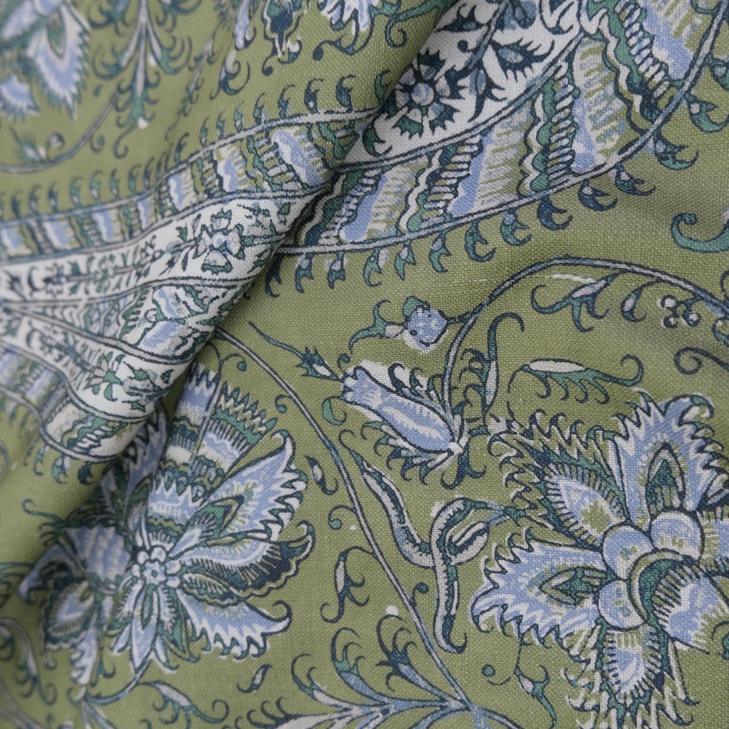 Green Botanical Paisley Fabric Tree Of Life Design