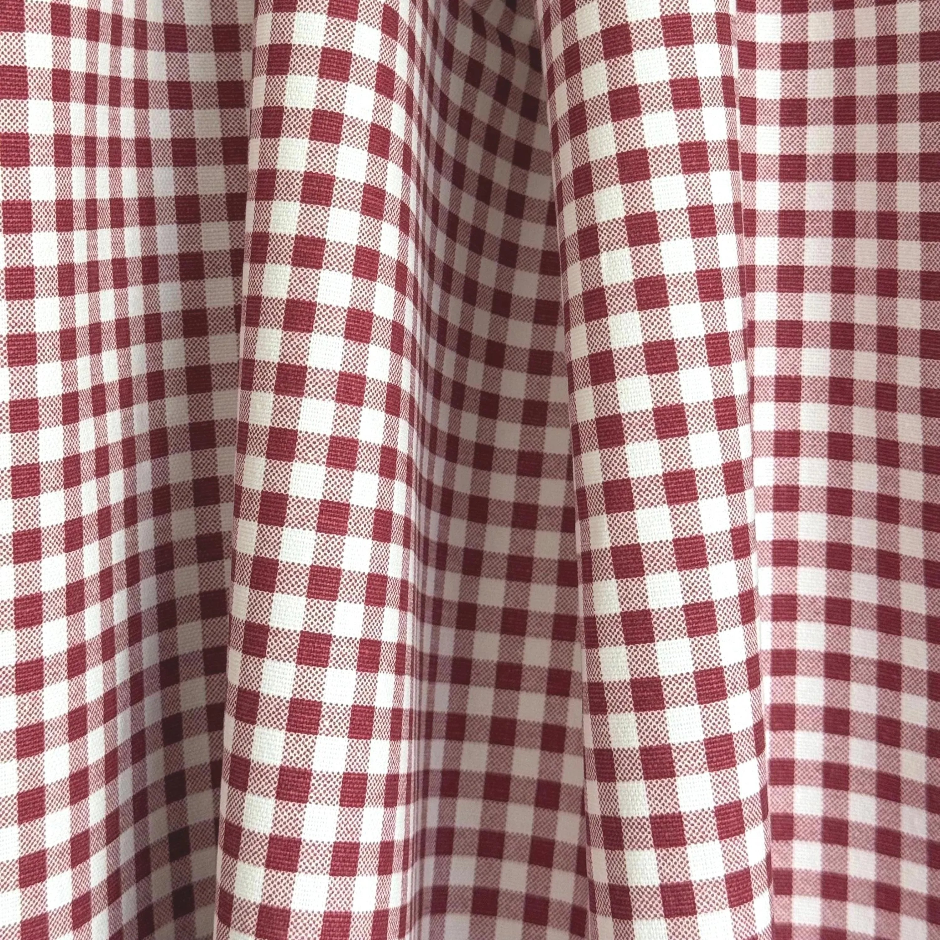 a close-up view of a fabric with a red and white checkered pattern, which appears to be a type of tablecloth or table runner.