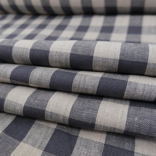 Gray Checkered Linen Fabric by the Yard