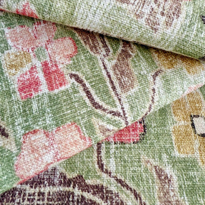 Elysian Pistachio Green Bird Pattern Cotton Fabric- Floral Home Decor