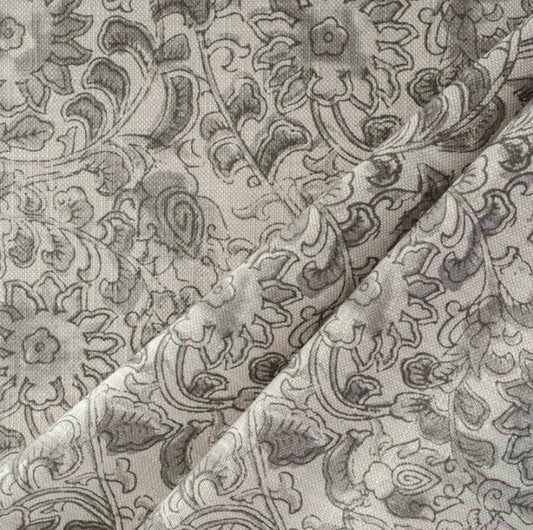 Gray Botanical Floral Fabric – Linen Cotton Blend for Drapery & Upholstery