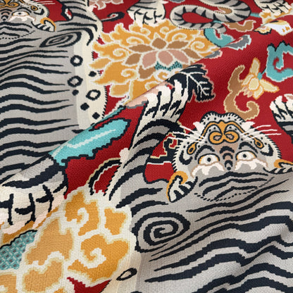 Red Tiger Print Fabric by the Yard