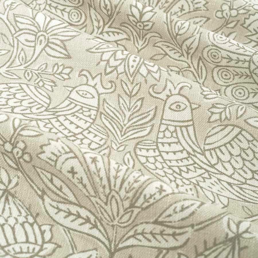 Taupe Bird Print Linen Cotton Fabric by the Yard – Artisan Neutral Upholstery & Drapery Textile