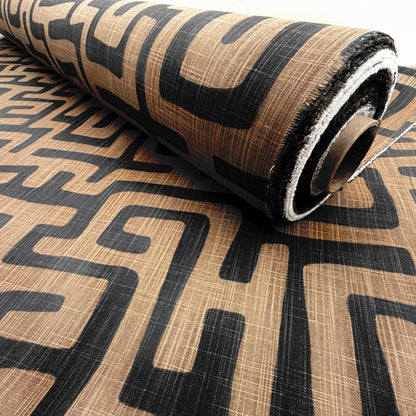 Geometric Fabric Brown Black Abstract Maze Canvas by Yard