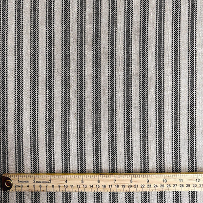 Juno Black Stripe Ticking Fabric- Farmhouse Upholstery & Decor