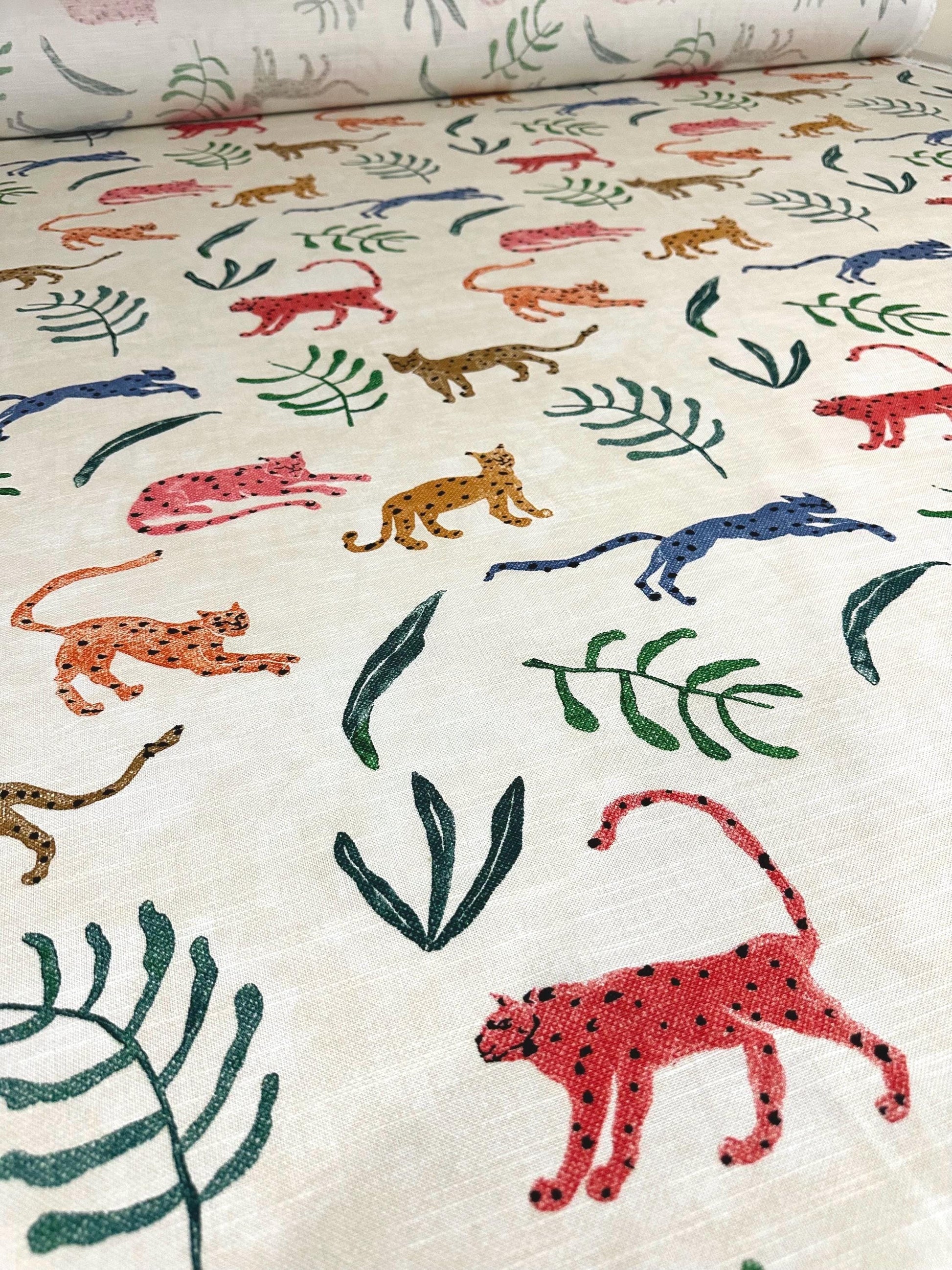 Wildlife Print Childrens Room Decor Jungle Fabric Cotton Big Cat Print Safari Nursery Fabric Colorful Animal Print Tropical Leopard Quilting Material Home Decor Sewing Supplies