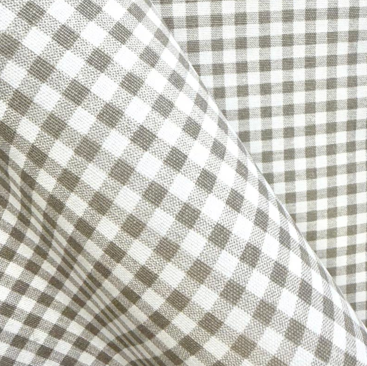 Oatmeal gingham check fabric in neutral greige cotton small scale farmhouse pattern