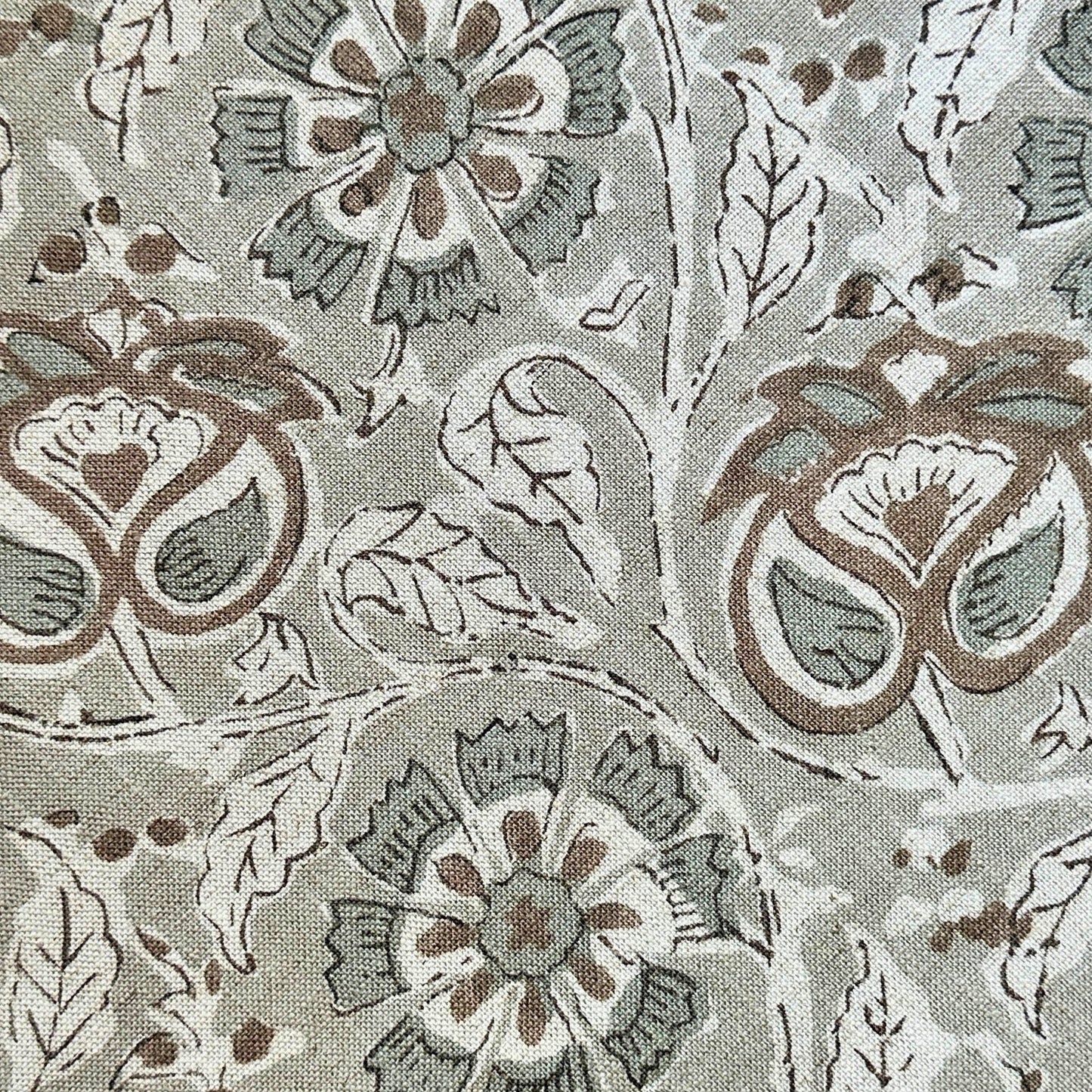 Taupe Floral Muted Green Fabric