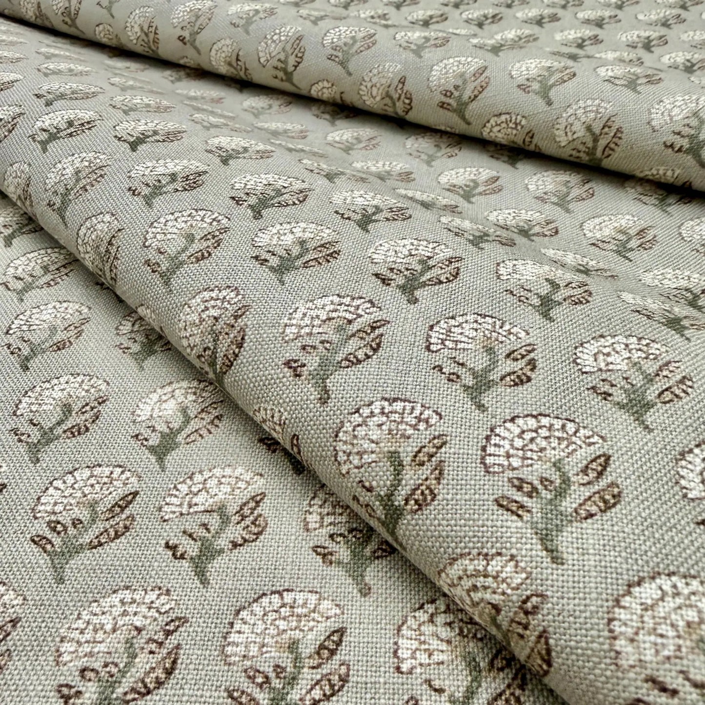 Muted Sage Floral Block Print Fabric