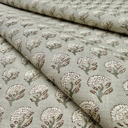 Muted Sage Floral Block Print Fabric