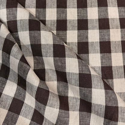 Tess Brown Check Linen Fabric- Rustic Tablecloth & Seasonal Decor