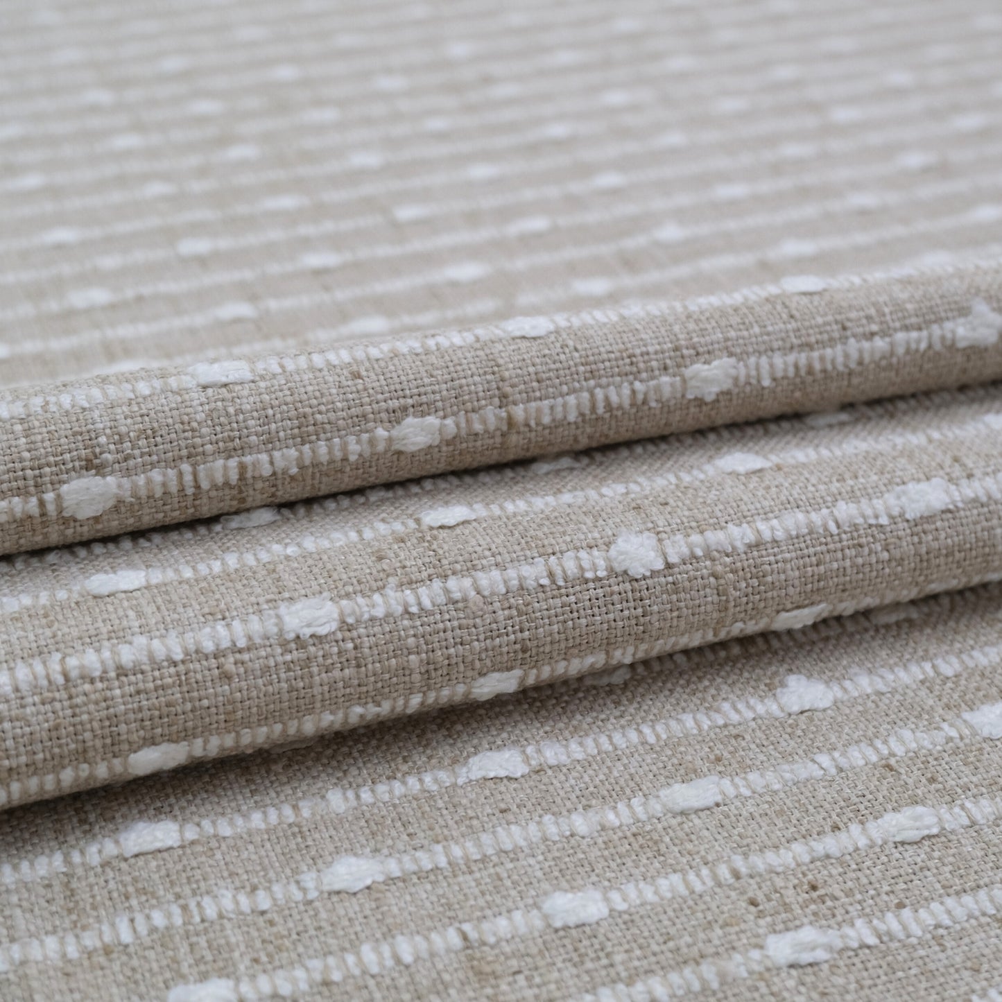 Sand Striped Chunky Slub Upholstery Fabric- Textured Natural Stripe Linen Blend