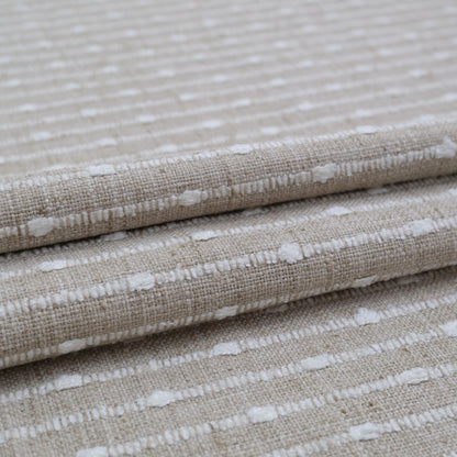 Sand Striped Chunky Slub Upholstery Fabric- Textured Natural Stripe Linen Blend