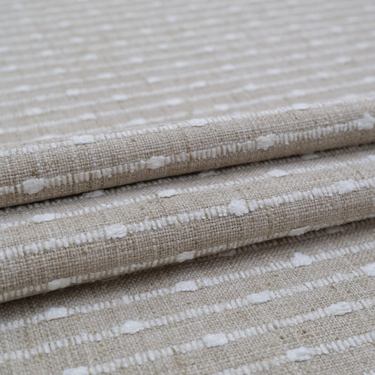 Sand Striped Chunky Slub Upholstery Fabric- Textured Natural Stripe Linen Blend