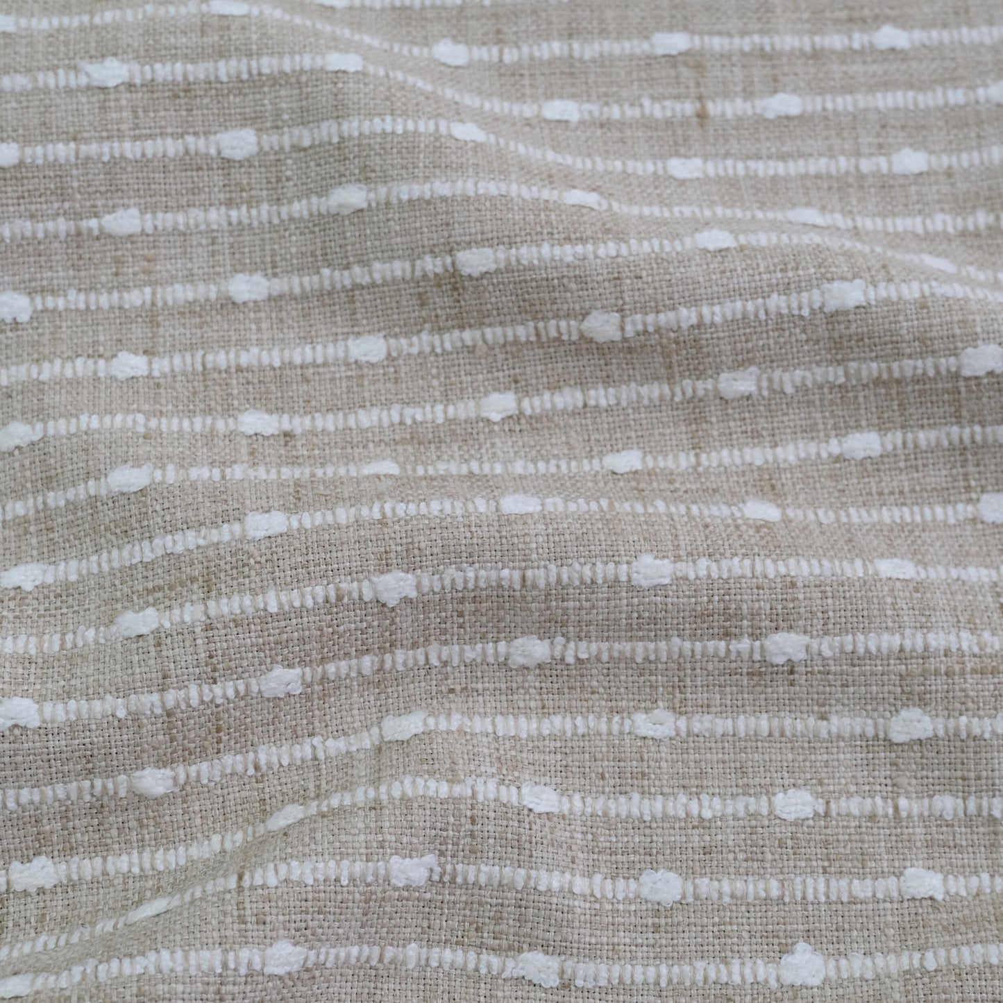 Sand Striped Chunky Slub Upholstery Fabric- Textured Natural Stripe Linen Blend