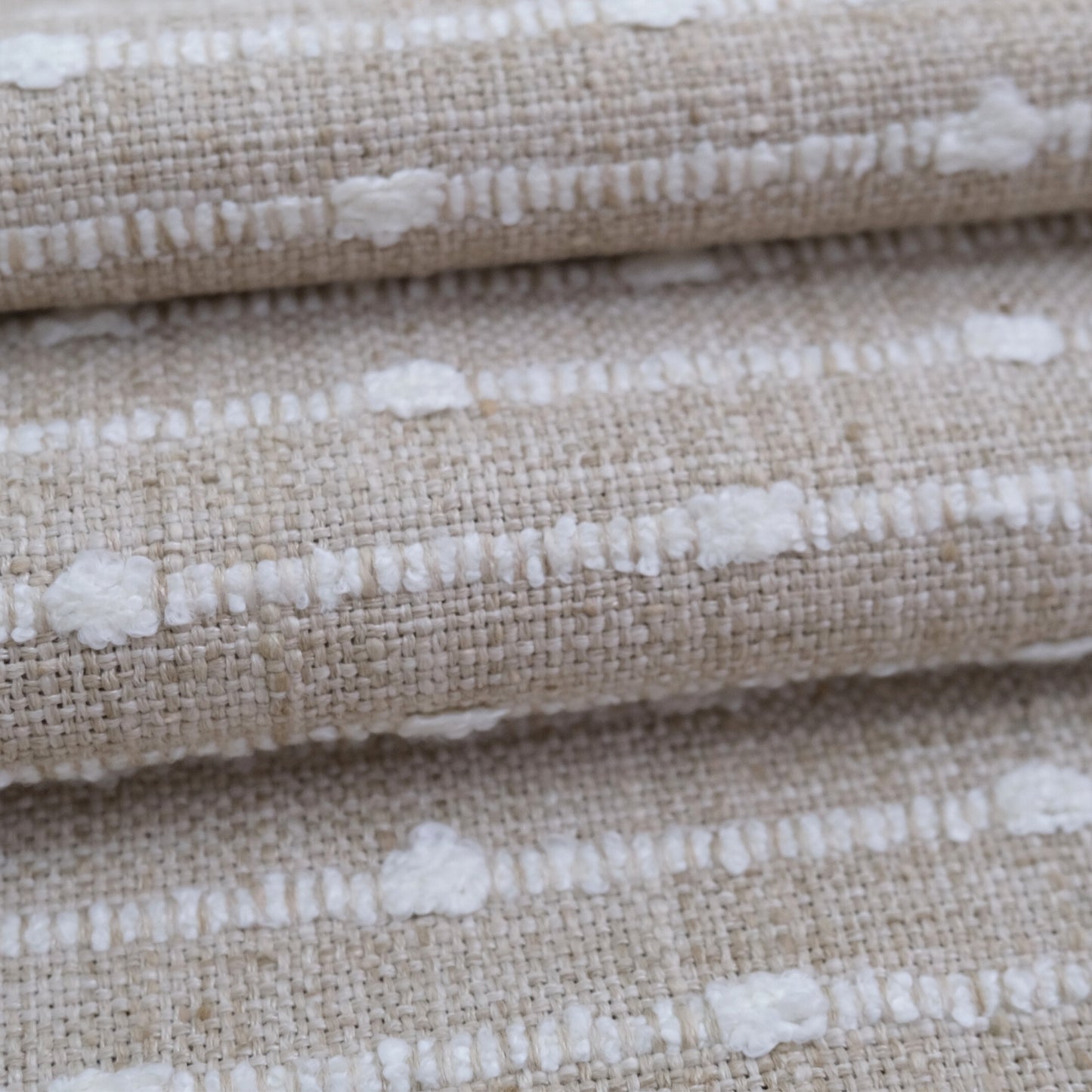 Sand Striped Chunky Slub Upholstery Fabric- Textured Natural Stripe Linen Blend