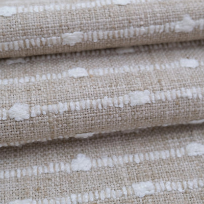 Sand Striped Chunky Slub Upholstery Fabric- Textured Natural Stripe Linen Blend