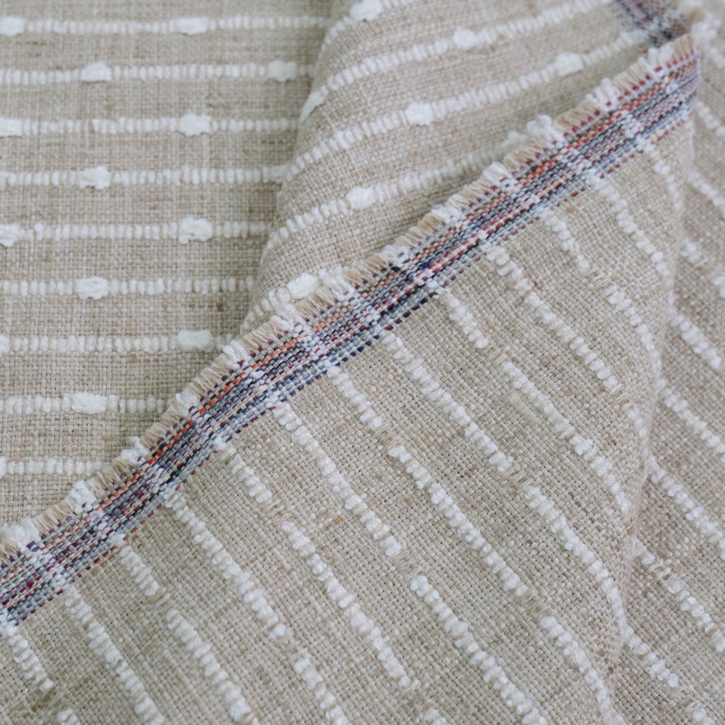 Sand Striped Chunky Slub Upholstery Fabric- Textured Natural Stripe Linen Blend
