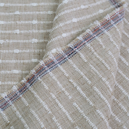 Sand Striped Chunky Slub Upholstery Fabric- Textured Natural Stripe Linen Blend