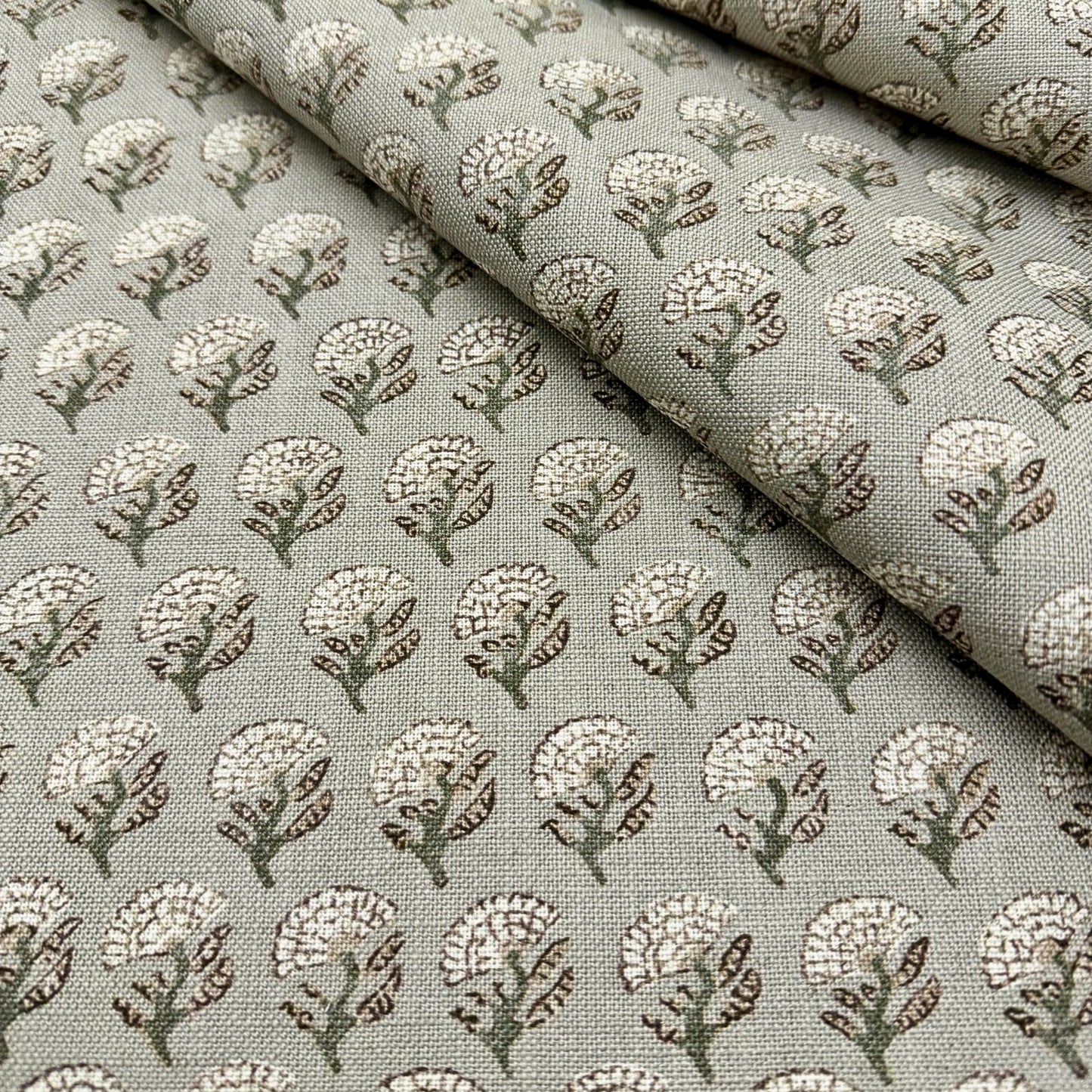 Muted Sage Floral Block Print Fabric