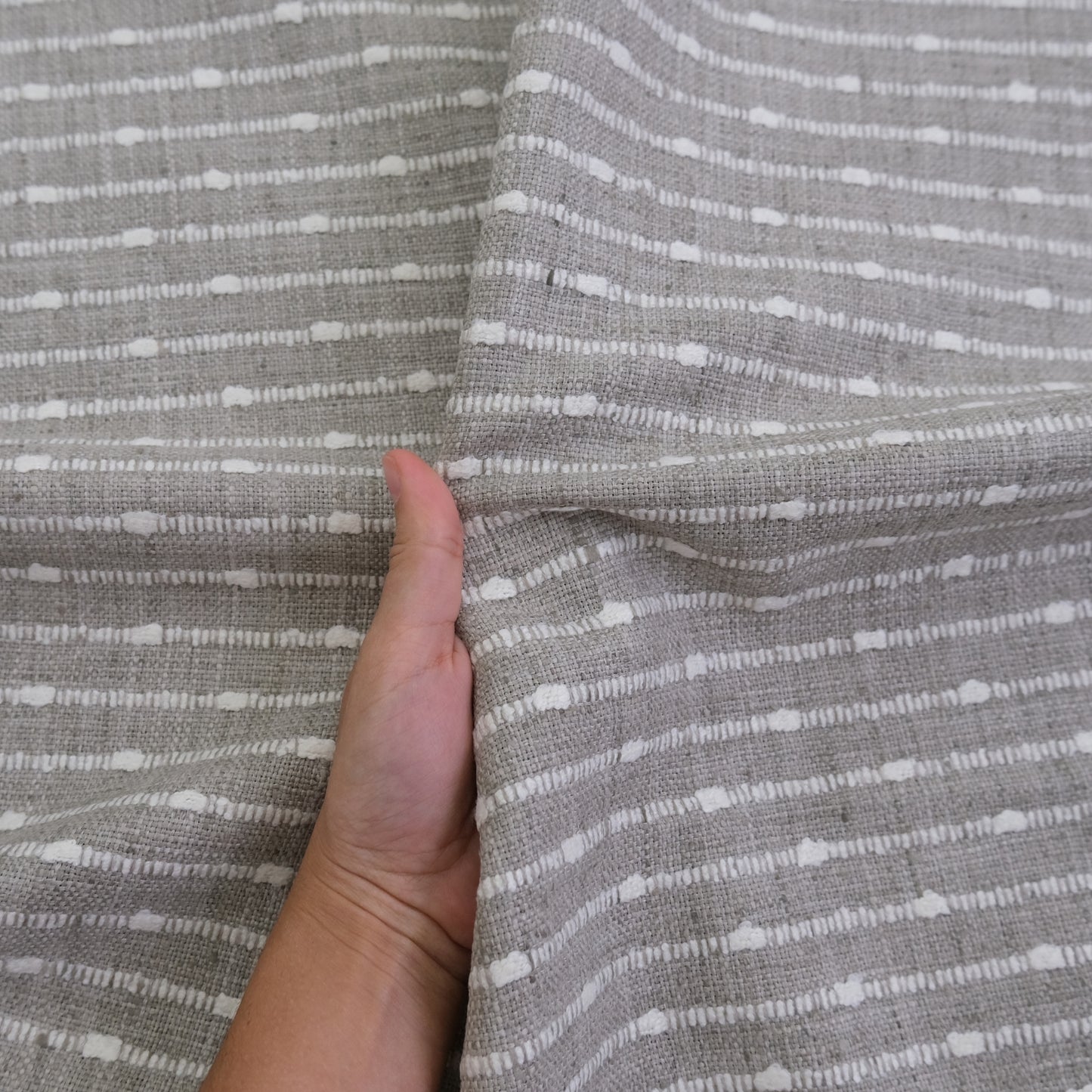 Agnes Graige Chunky Striped Upholstery Fabric- Modern Neutral Weave