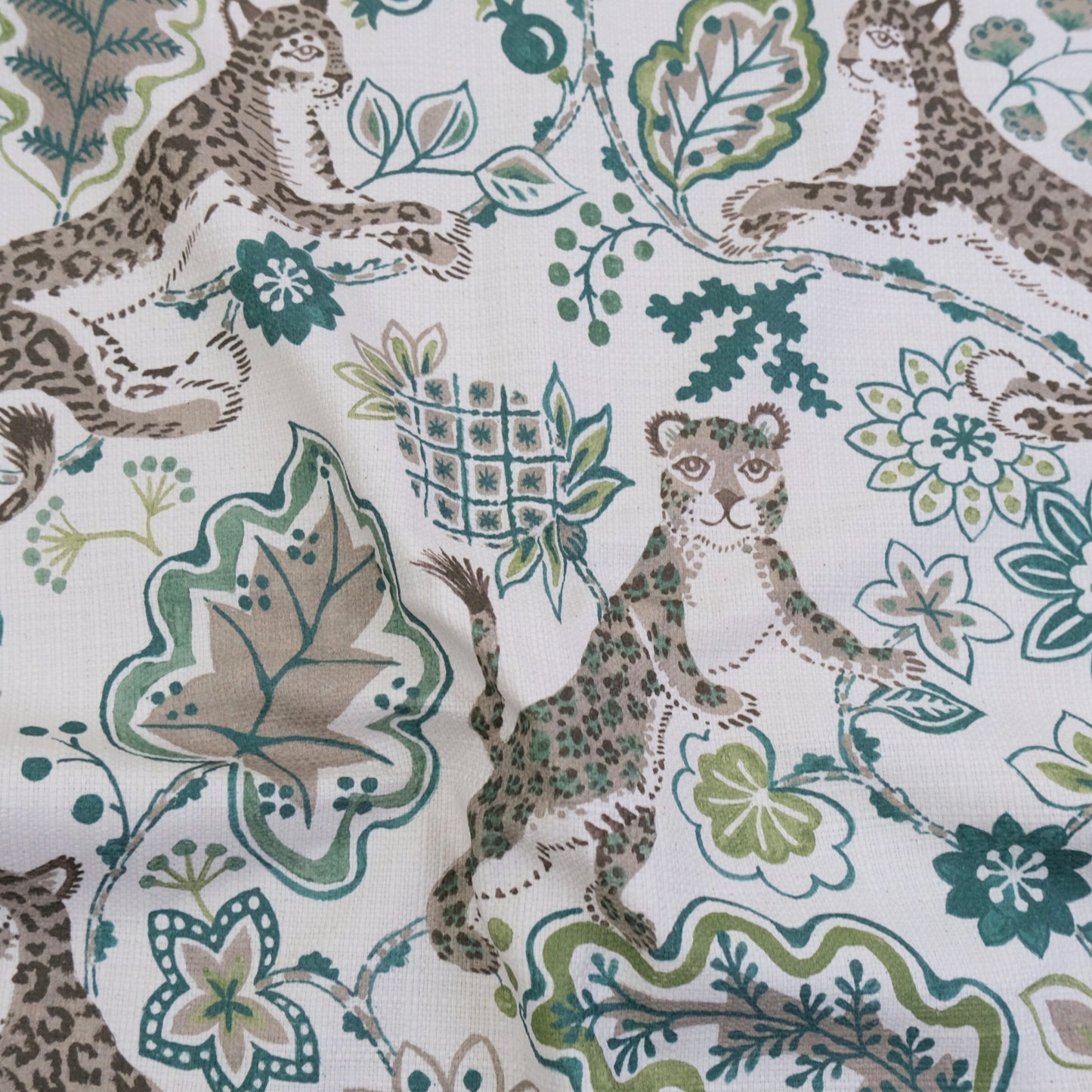 Green leopard floral fabric by the yard decorative home decor textile Leopard floral fabric pattern detail green interior decor fabric Decorative fabric for pillows curtains and sewing projects