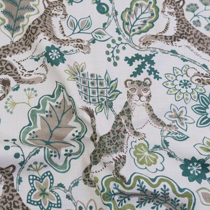Green leopard floral fabric by the yard decorative home decor textile Leopard floral fabric pattern detail green interior decor fabric Decorative fabric for pillows curtains and sewing projects