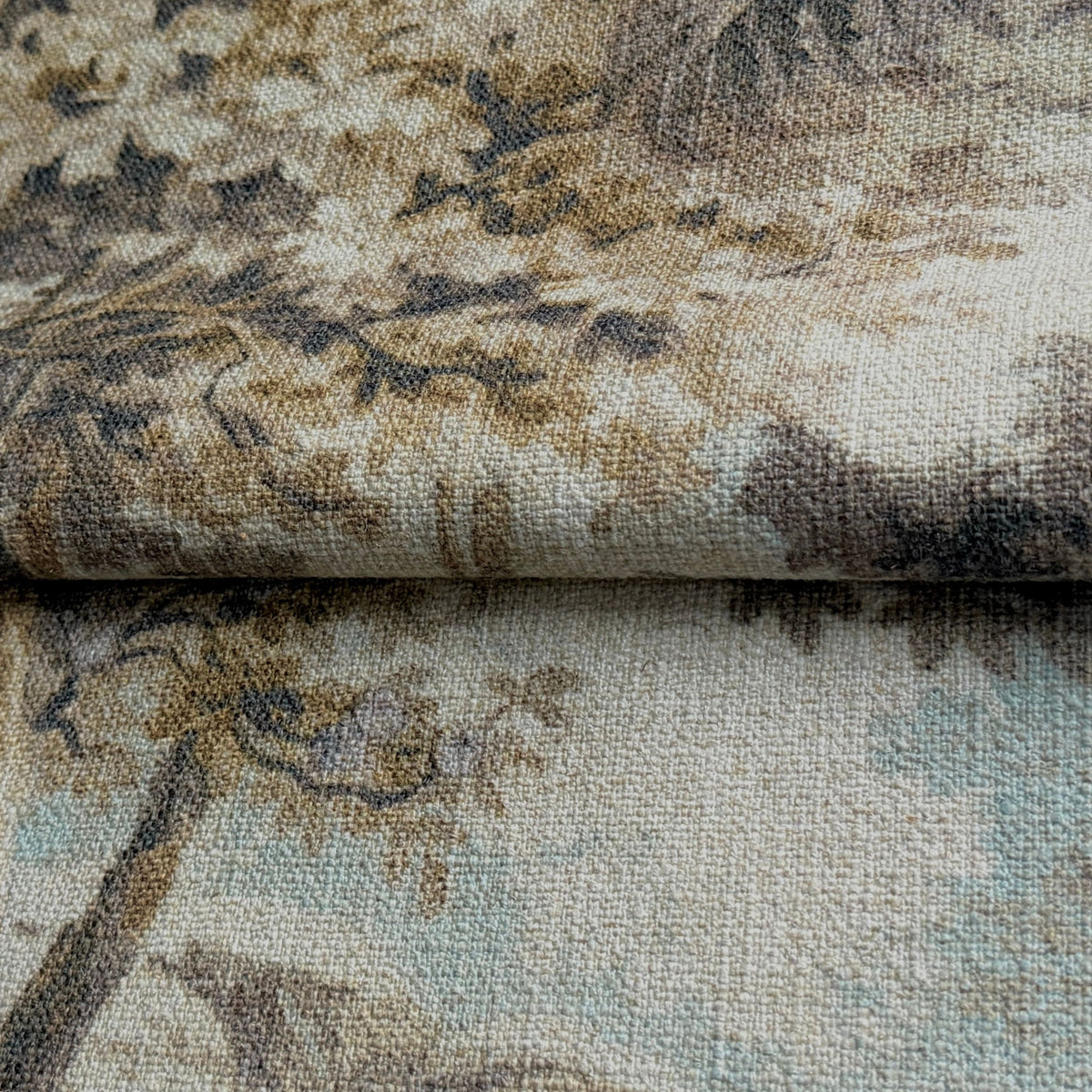 Arcadian Fog fabric draped to show the fold and natural drape of the weave