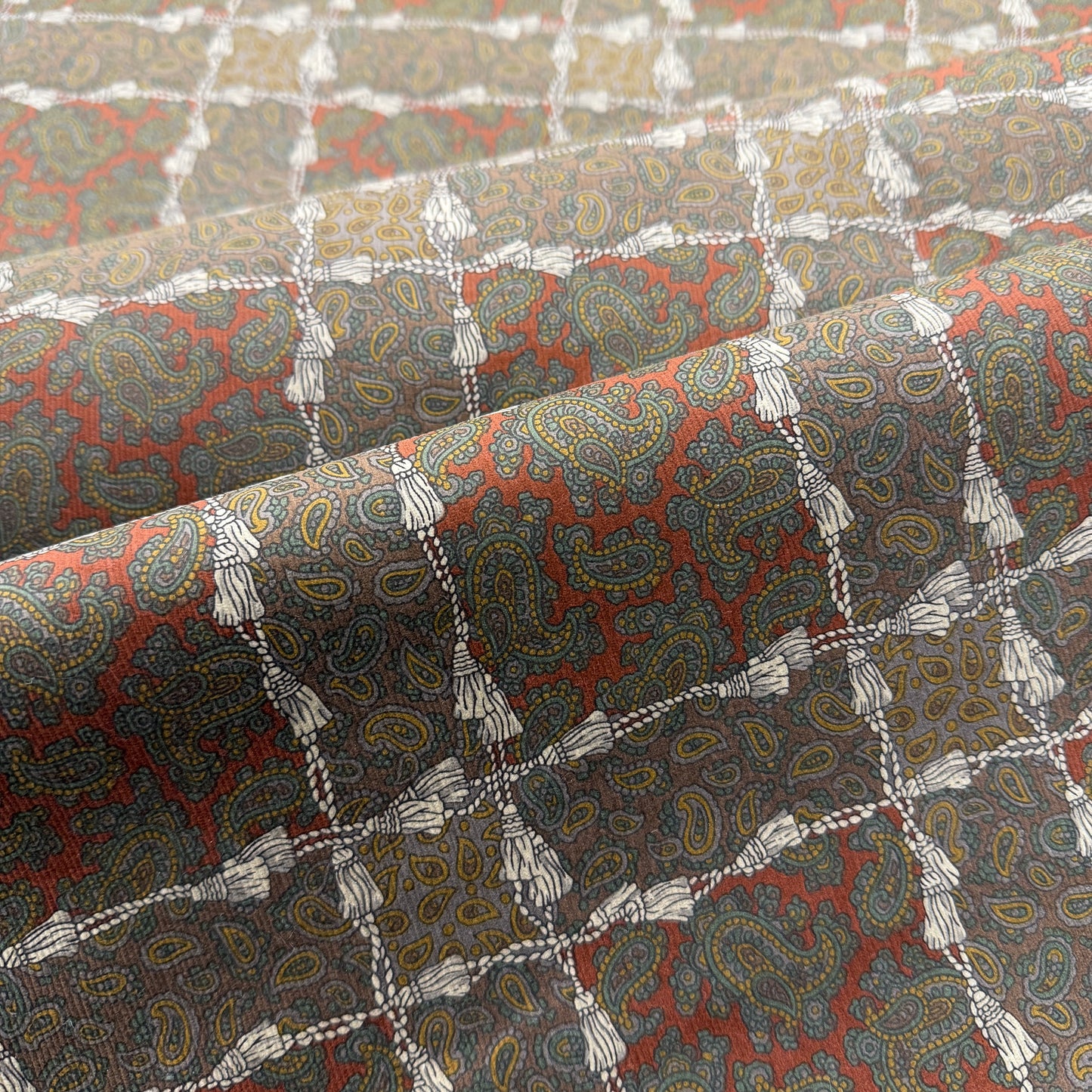 Corduroy Fabric by the Yard – Brown Terracotta Paisley Print Upholstery & Apparel Textile