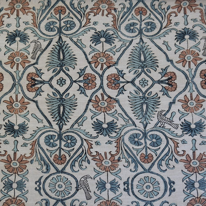 Whimsical Floral Vine and Bird Fabric- Romantic Cotton Textile by the Yard