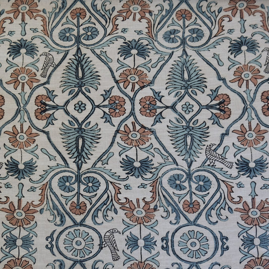 Whimsical Floral Vine and Bird Fabric- Romantic Cotton Textile by the Yard