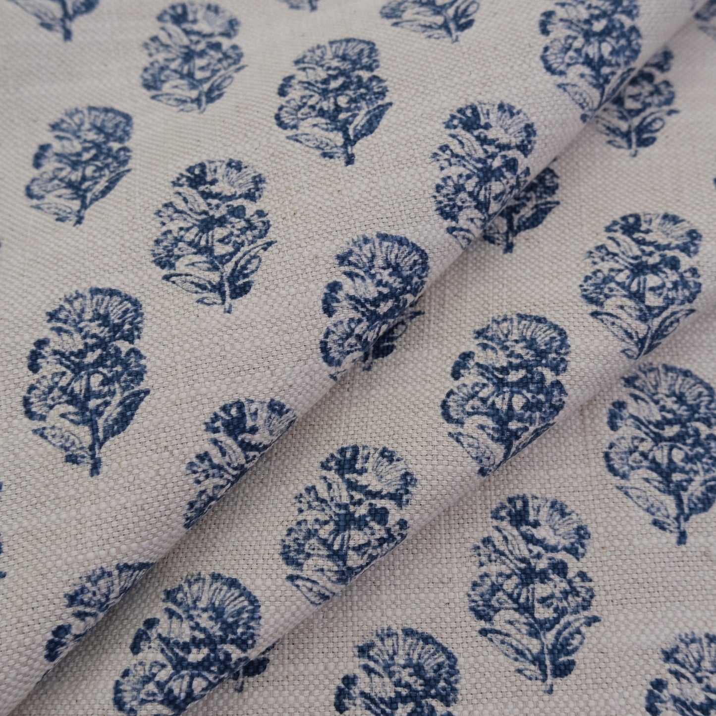 Indigo Sand Block Floral Print Upholstery Fabric by the Yard – Artisan Vintage Floral Cotton