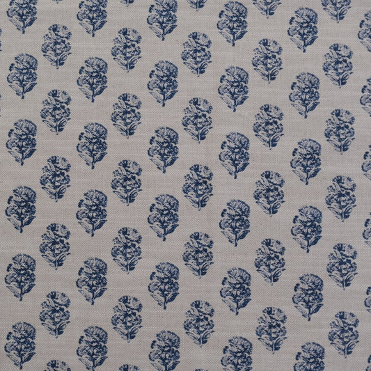 Indigo Sand Block Floral Print Upholstery Fabric by the Yard – Artisan Vintage Floral Cotton