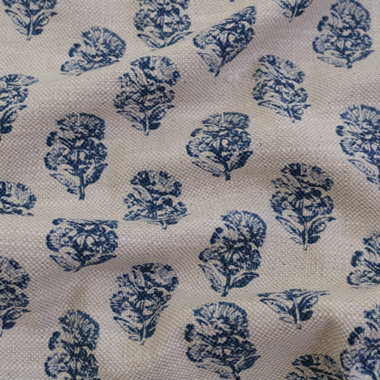 Indigo Sand Block Floral Print Upholstery Fabric by the Yard – Artisan Vintage Floral Cotton