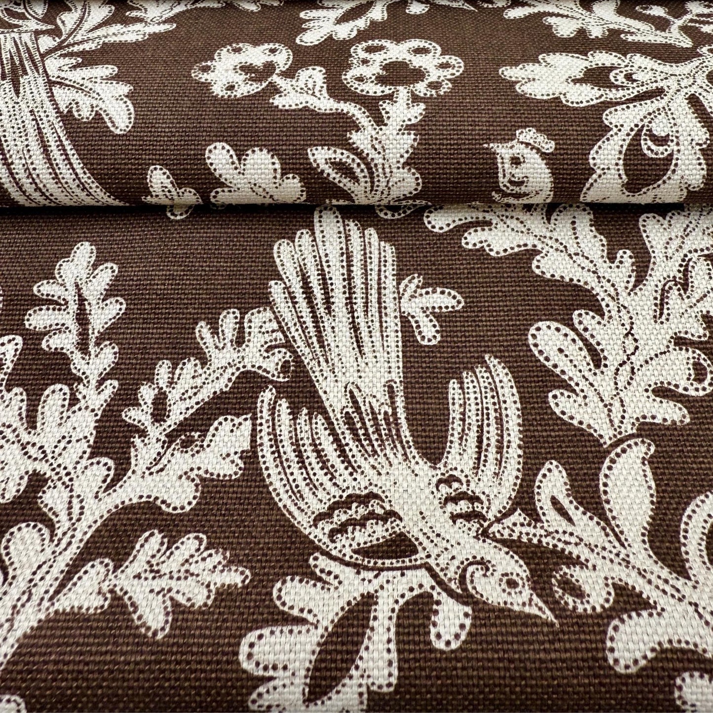 Brown Bird Fabric Floral Cotton Upholstery