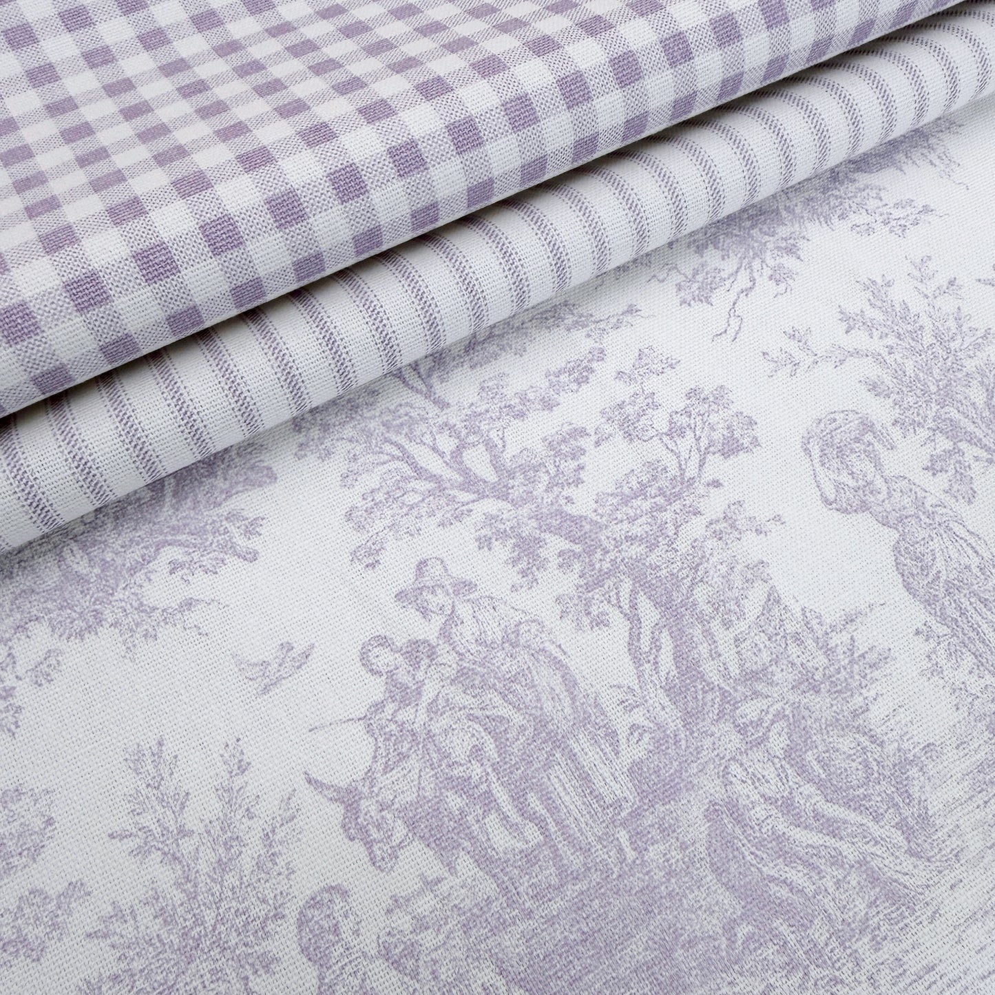 Lavender Toile Gingham Fabric Bundle Cotton Quilting Sewing Fabric Set Crafts Pillows Curtains Cottagecore Home Decor